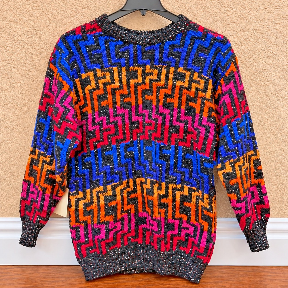 Vintage Carducci Sweater Womens M NWT Multicolor Geometric 80s 90s Sparkle